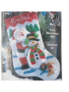 Winter Wonderland Felt Stocking Kit By Design Works Crafts Santa & Snowman  5050